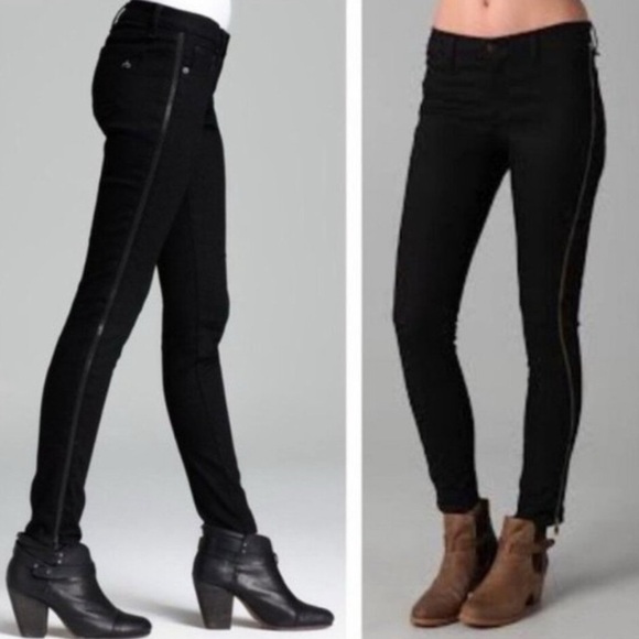 Rag & Bone Coal Black Low Rise side zipper skinny Jeans 28 NWOT - Picture 1 of 11